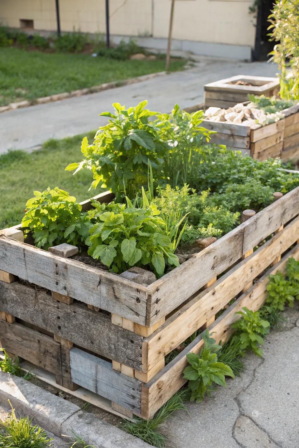 Recycled pallets make for an eco-friendly and budget-friendly raised bed.