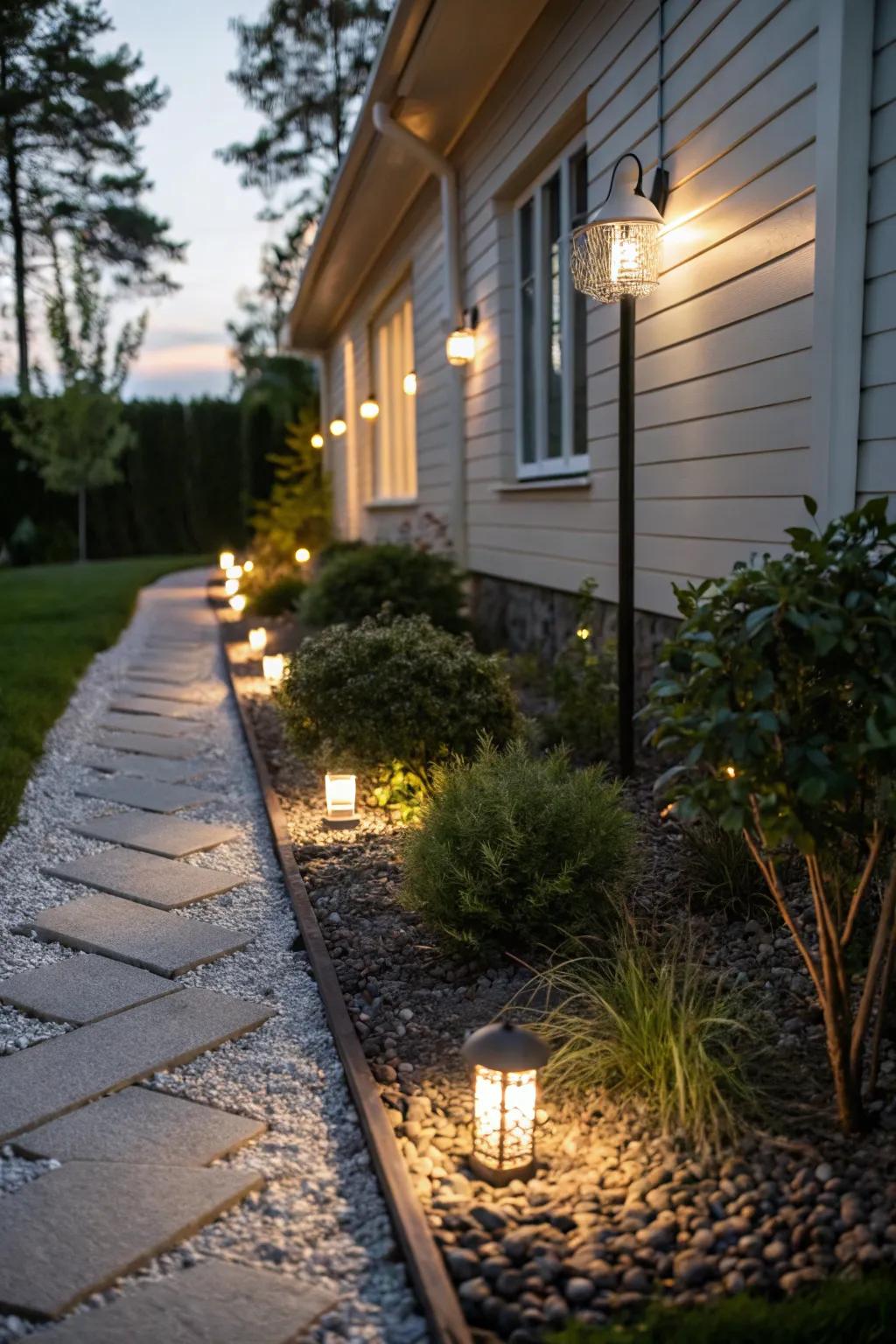 Gravel paths add charm and are easy to maintain.