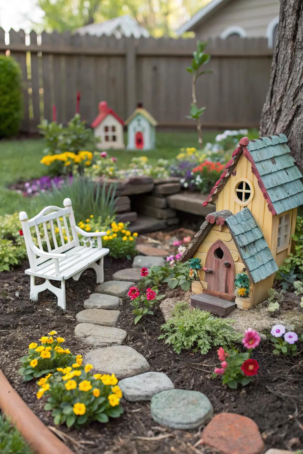 A whimsical miniature fairy garden perfect for sparking children's imaginations.