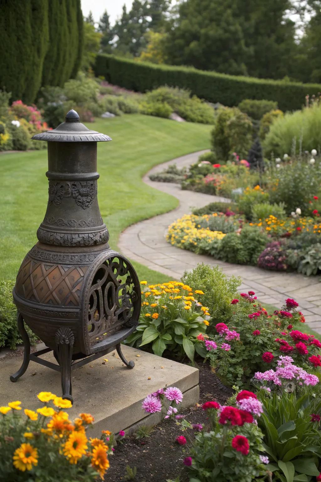 Brighten up your chiminea with beautiful floral accents.