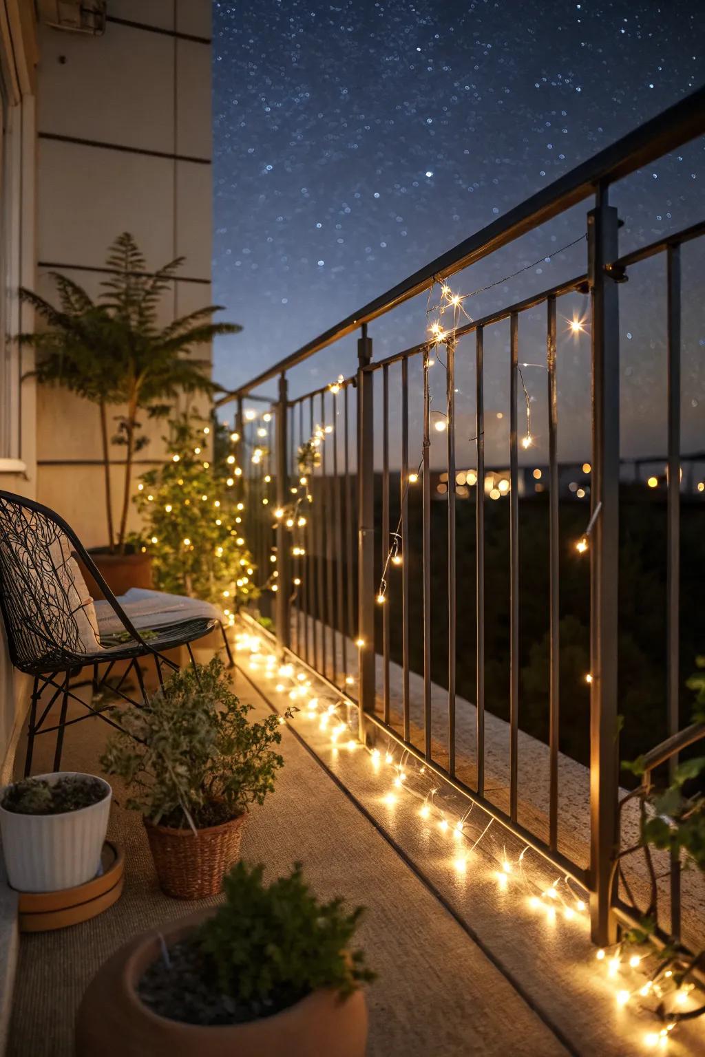 Illuminate your balcony with enchanting string lights.