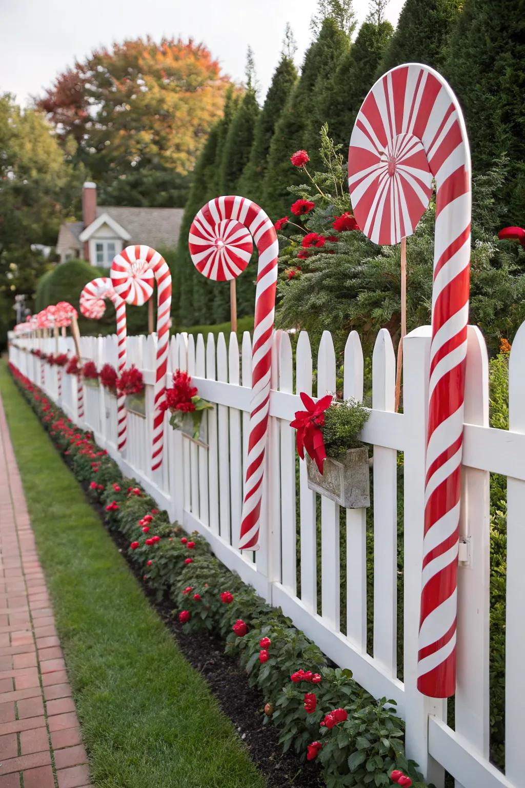 Sweeten your outdoor space with candy cane decorations.