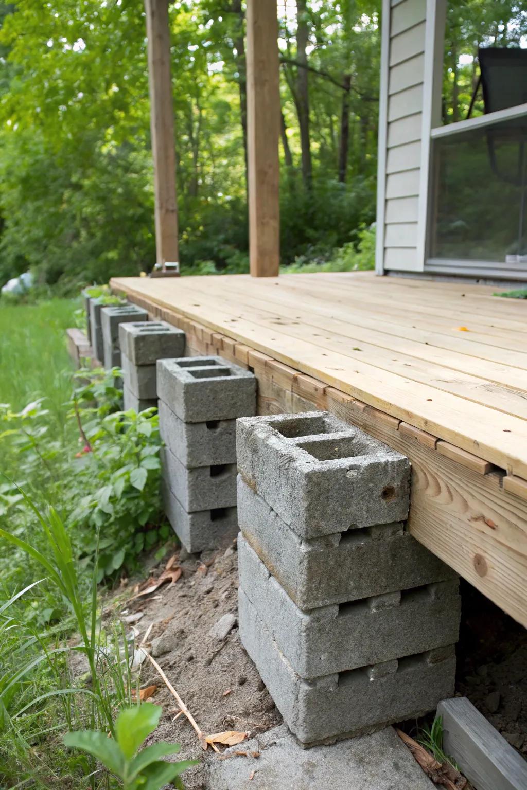 A strong cinder block foundation sets the stage for a durable deck.