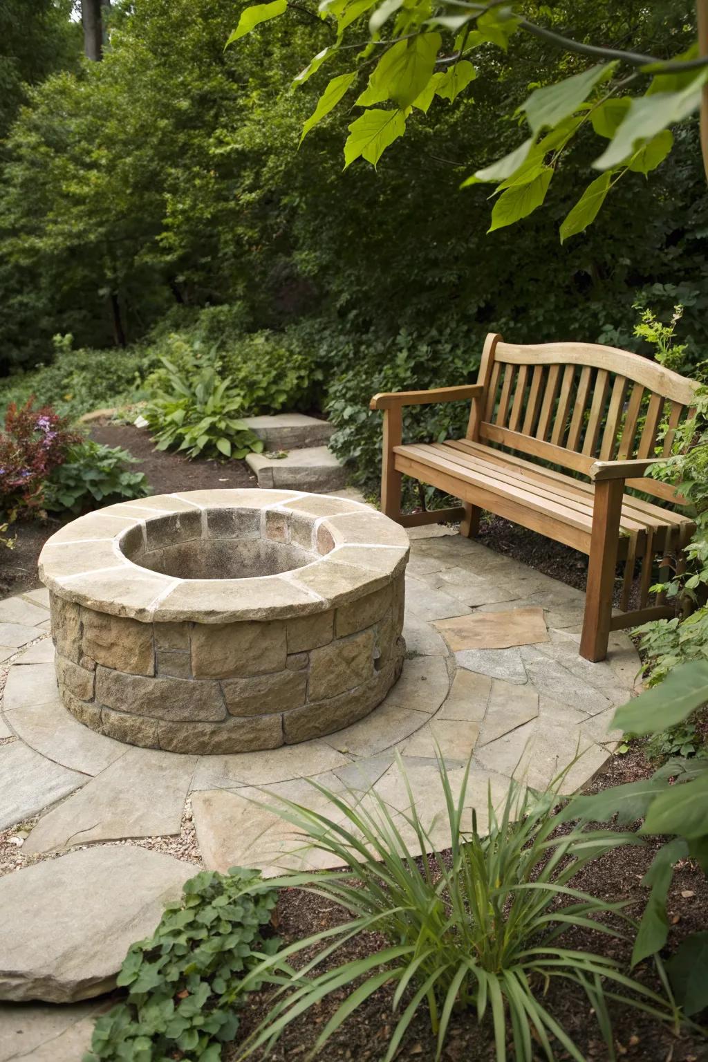 Stone fire pits offer a rustic charm that blends with any garden.