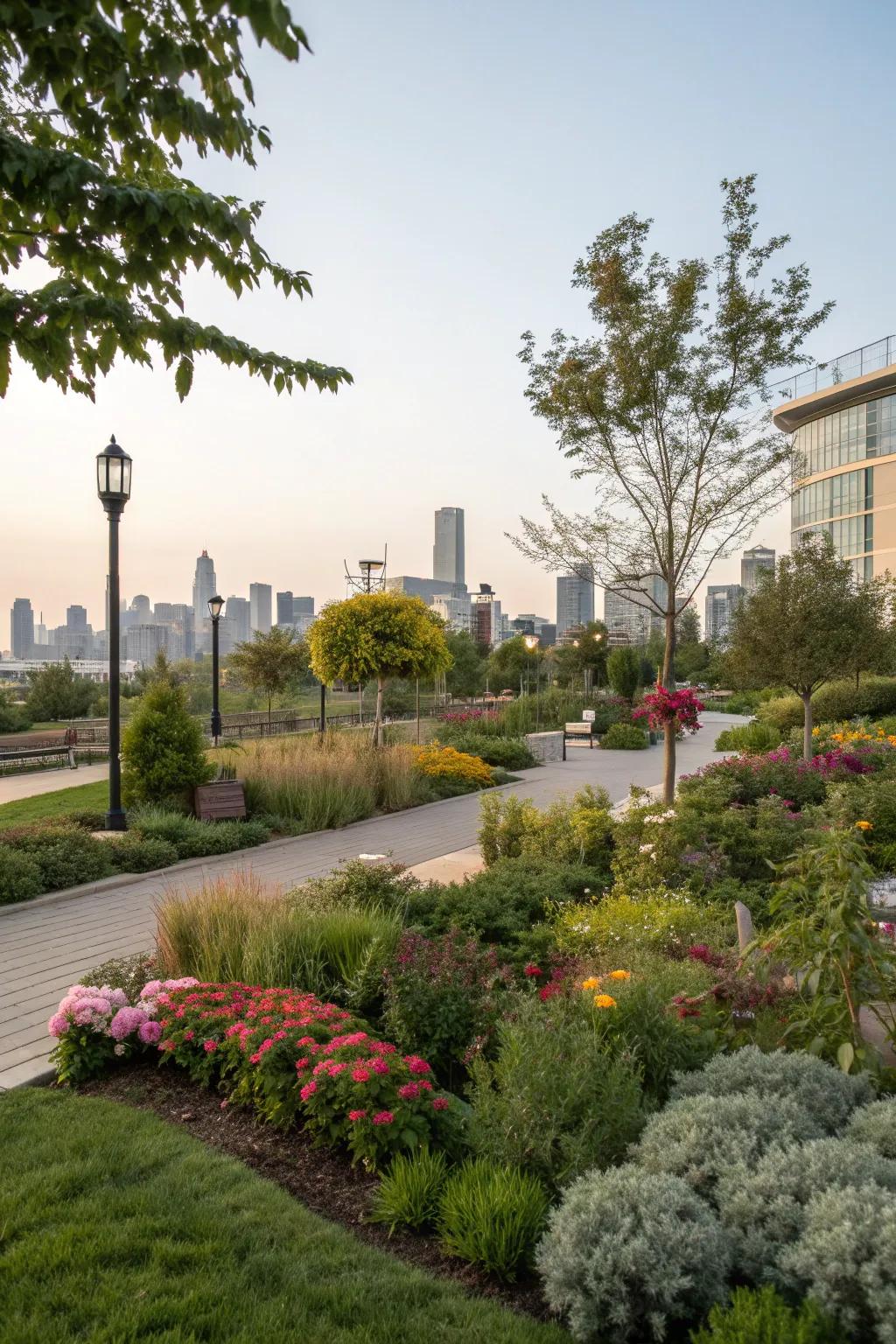 A city front yard transformed into a lush greenery paradise with diverse plant life.