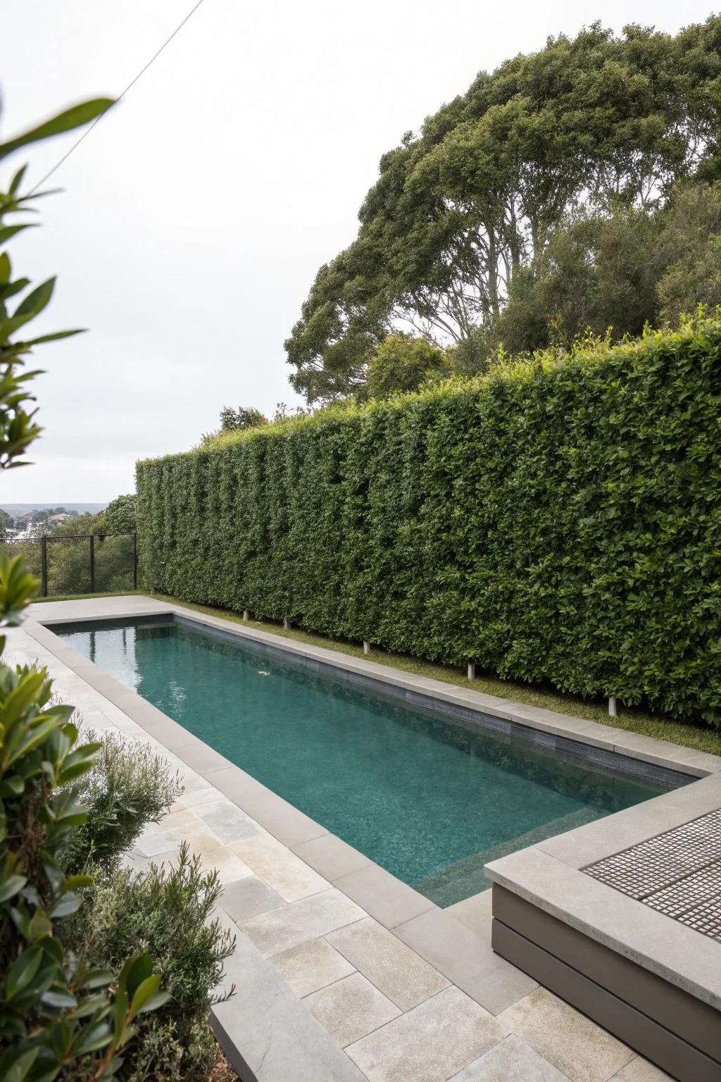 Clusia hedge providing a lush privacy screen around a pool.