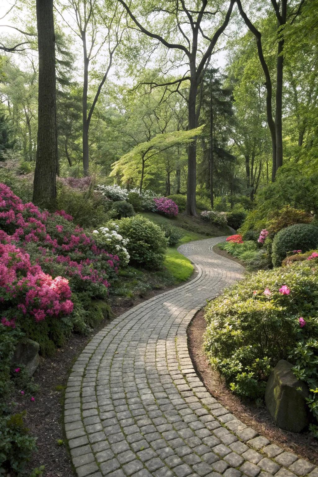 A charming cobblestone garden path.