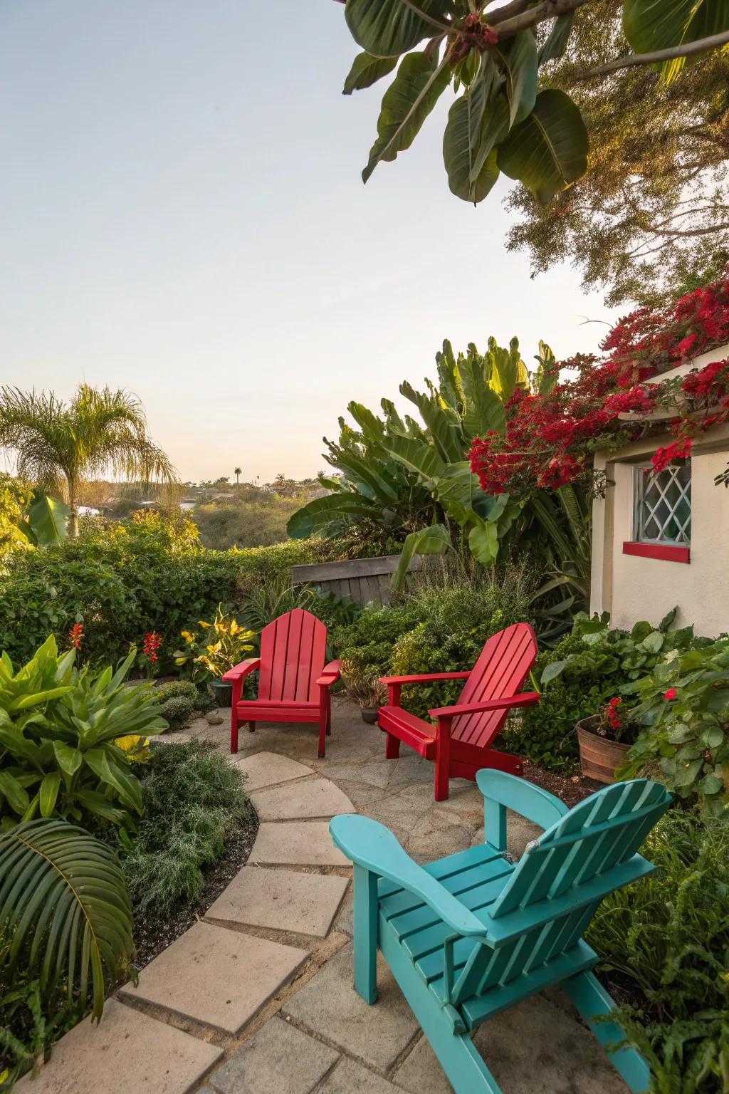 Boldly colored furniture makes a vibrant statement in any backyard.