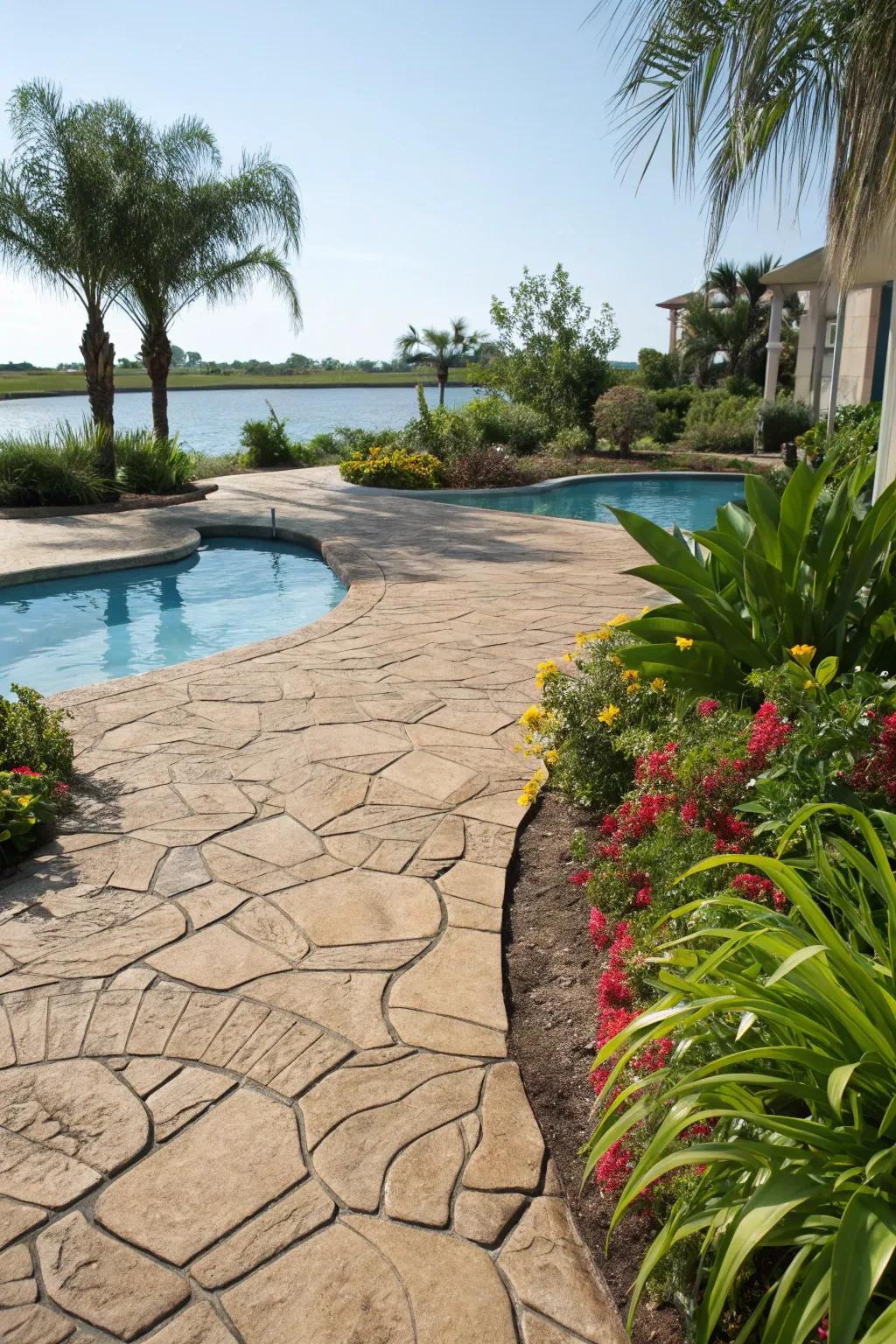 Stamped concrete adds a touch of elegance and sophistication to your pool area.