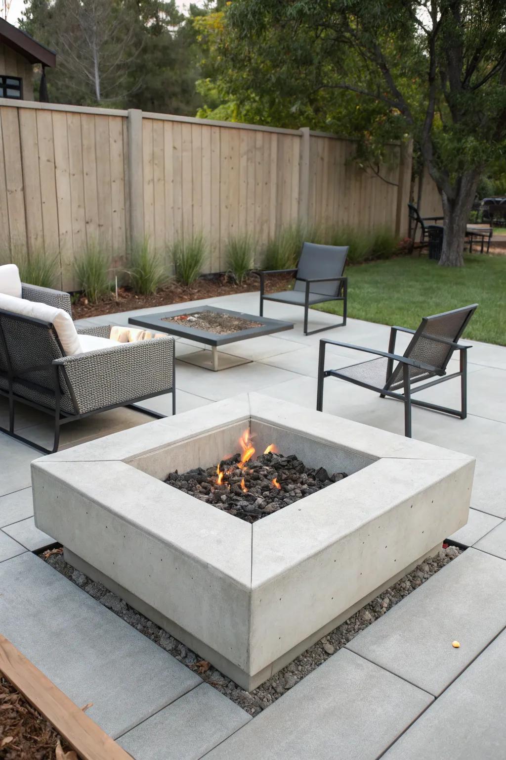 A minimalist square fire pit that exudes contemporary elegance.