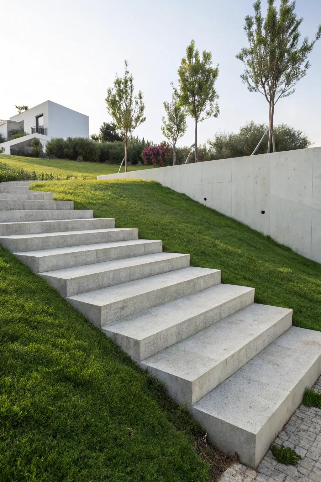 Minimalist concrete stairs offering a sleek and modern touch to any outdoor space.