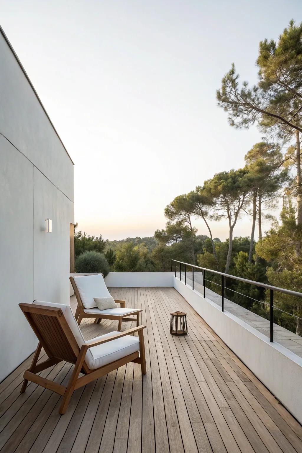 A minimalist deck design with clean lines creates a serene outdoor space.