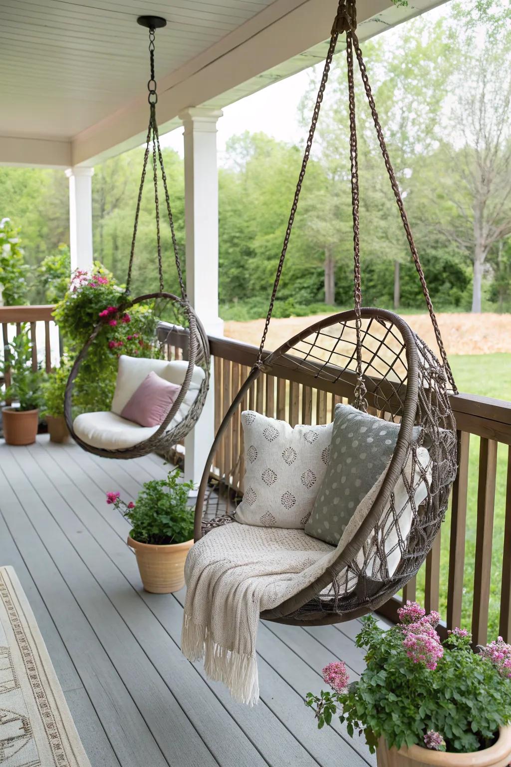 Swing into relaxation with charming porch swing chairs.