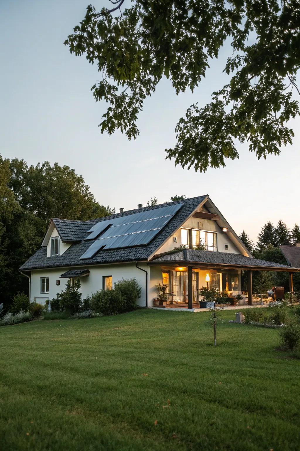 Solar panels seamlessly integrated into a home's roof.