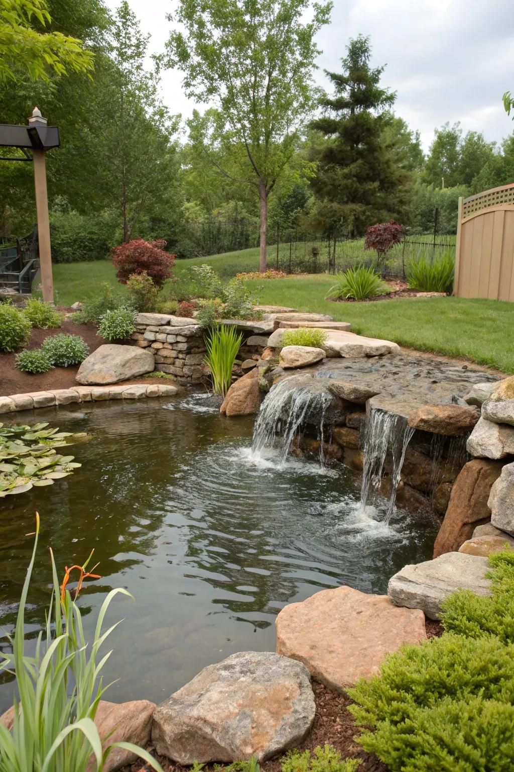A small waterfall adds charm and tranquility to your pond.