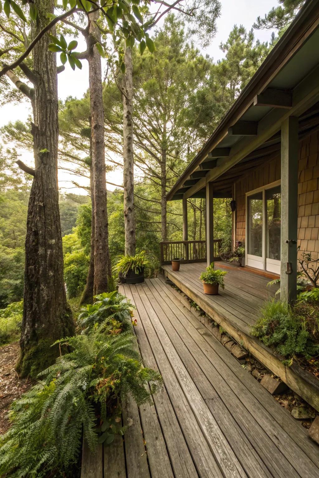 A cottage deck that embraces the natural landscape, offering a peaceful retreat.