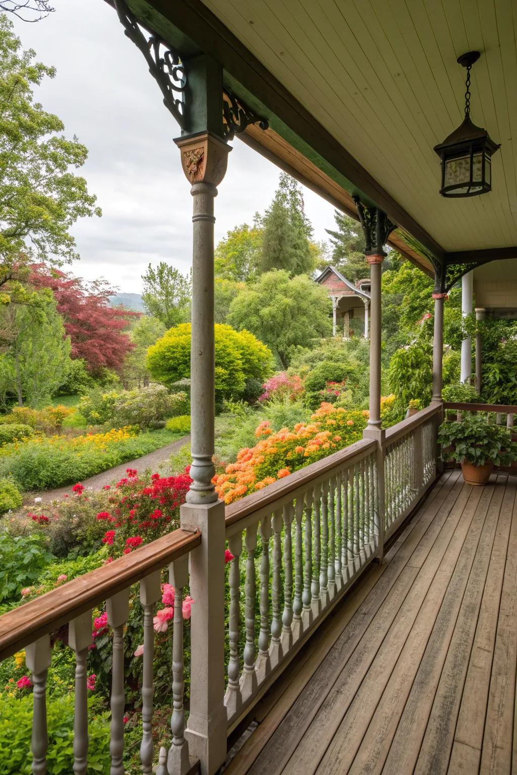 Classic wooden railings exude timeless cottage charm.