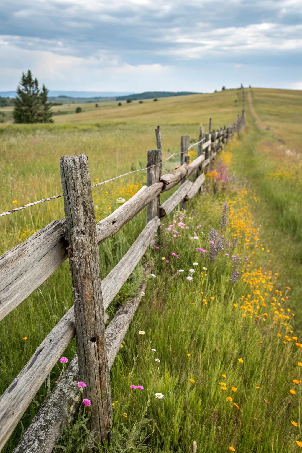 A split rail fence adds rustic charm to any landscape.