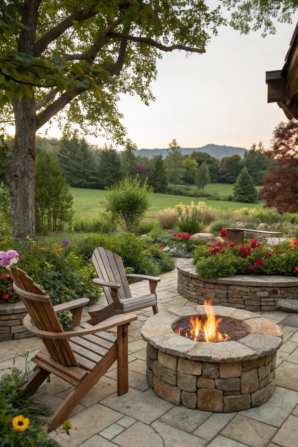A cozy fire pit area perfect for gatherings and relaxation.