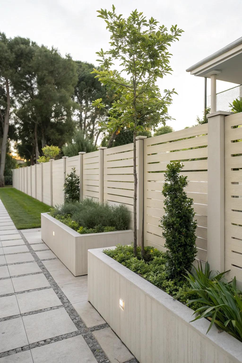 A minimalist fence adds a touch of modern elegance to any courtyard.