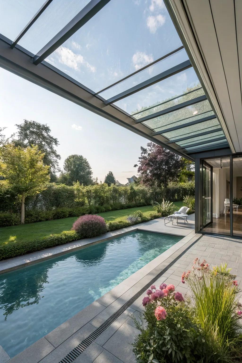 A retractable roof offers weather flexibility while maintaining style.