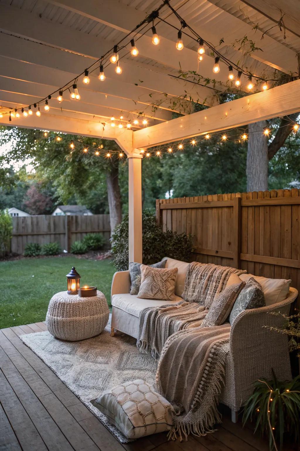 String lights add a touch of enchantment to any porch.