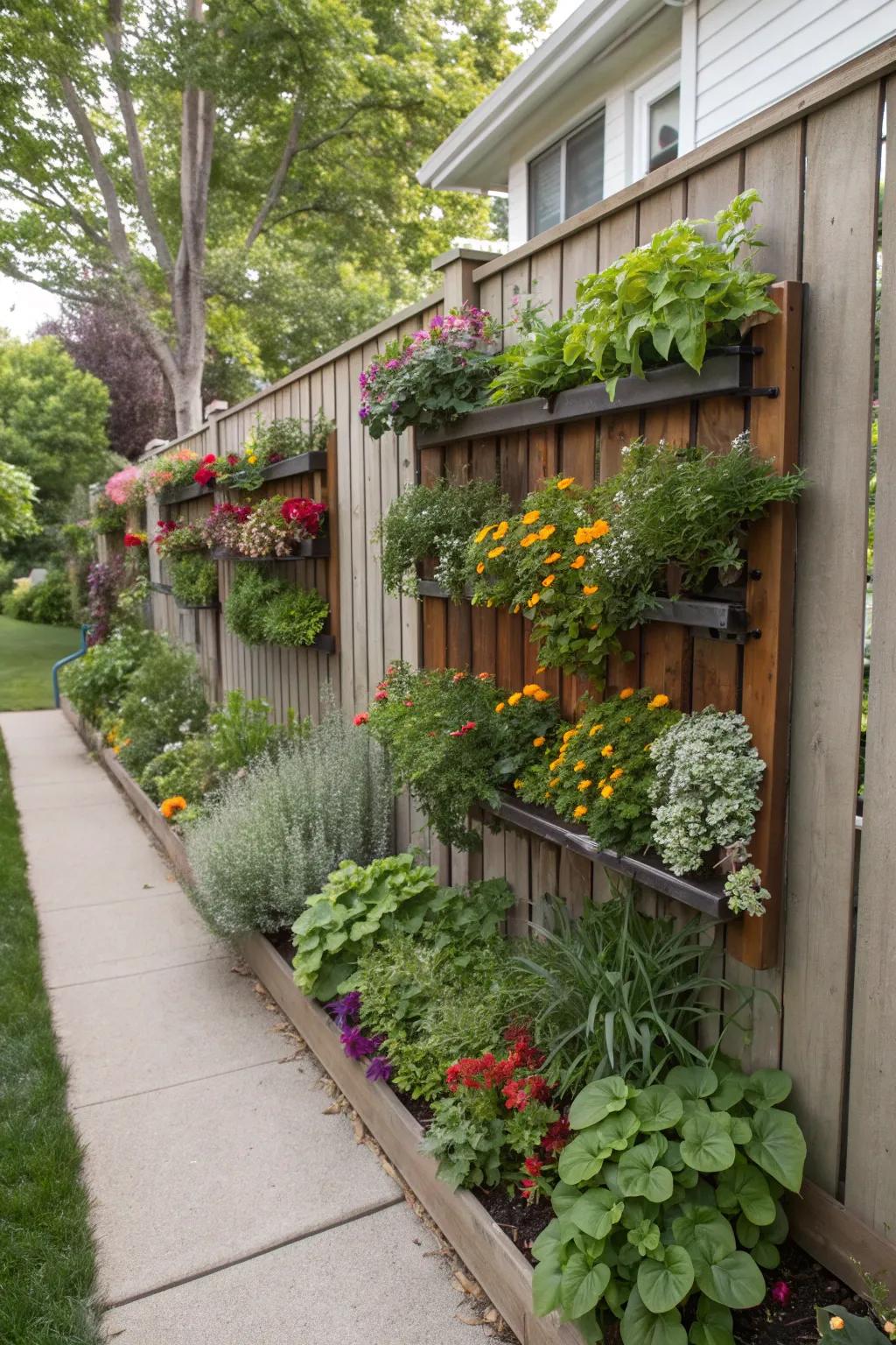 A vertical garden bursting with color and life.