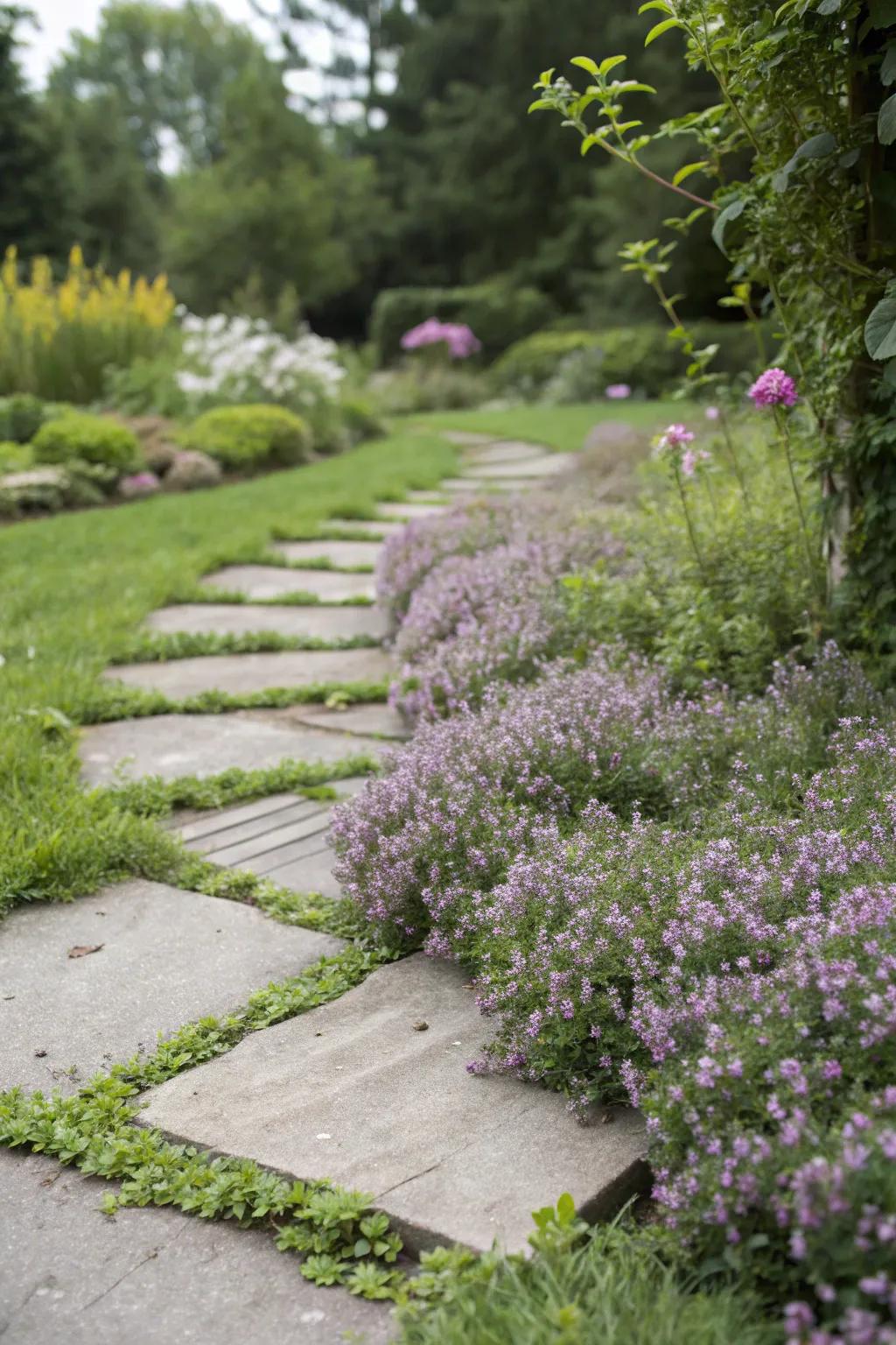 Create aromatic pathways with creeping thyme between stepping stones.