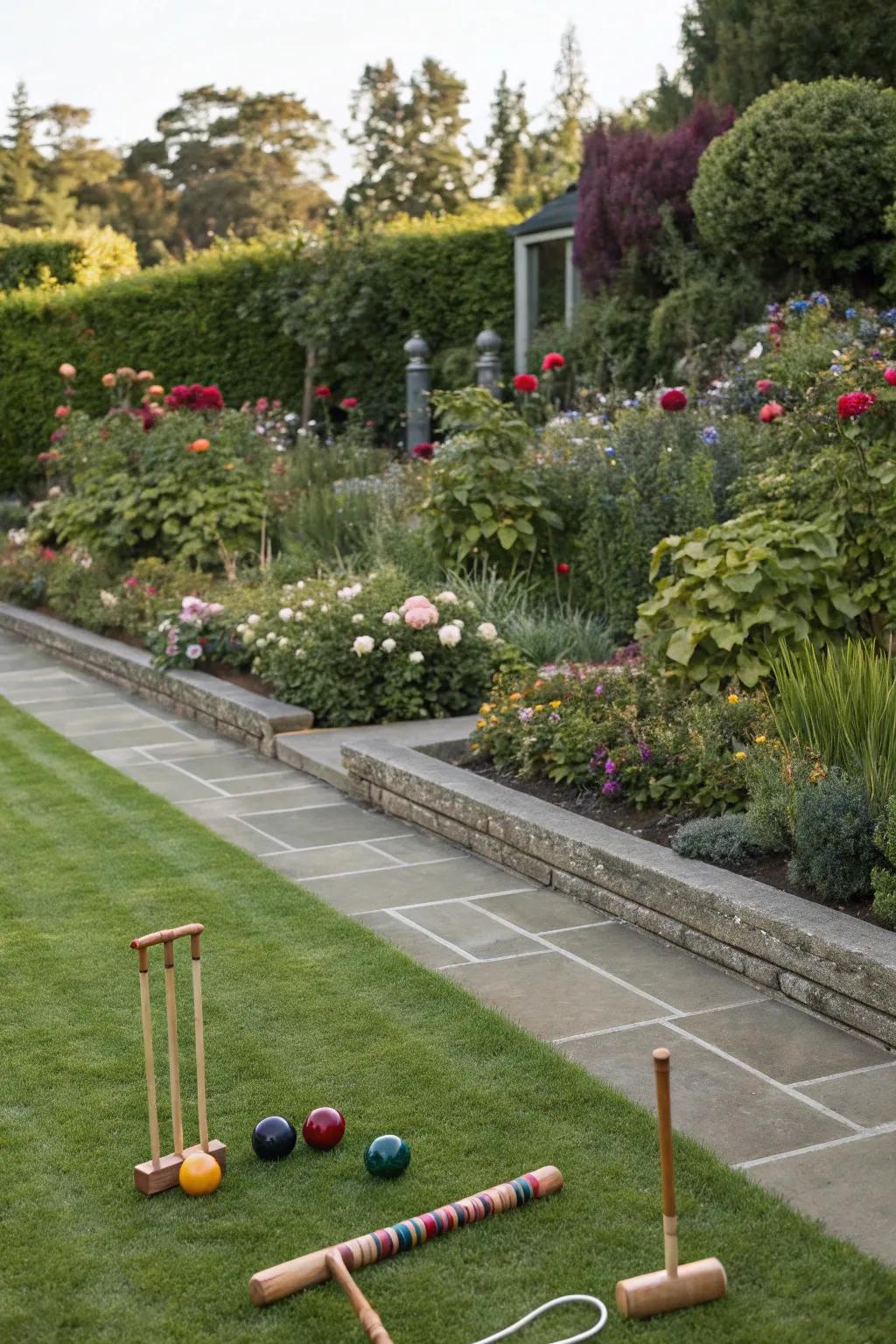 An ideal lawn setting for a croquet game.