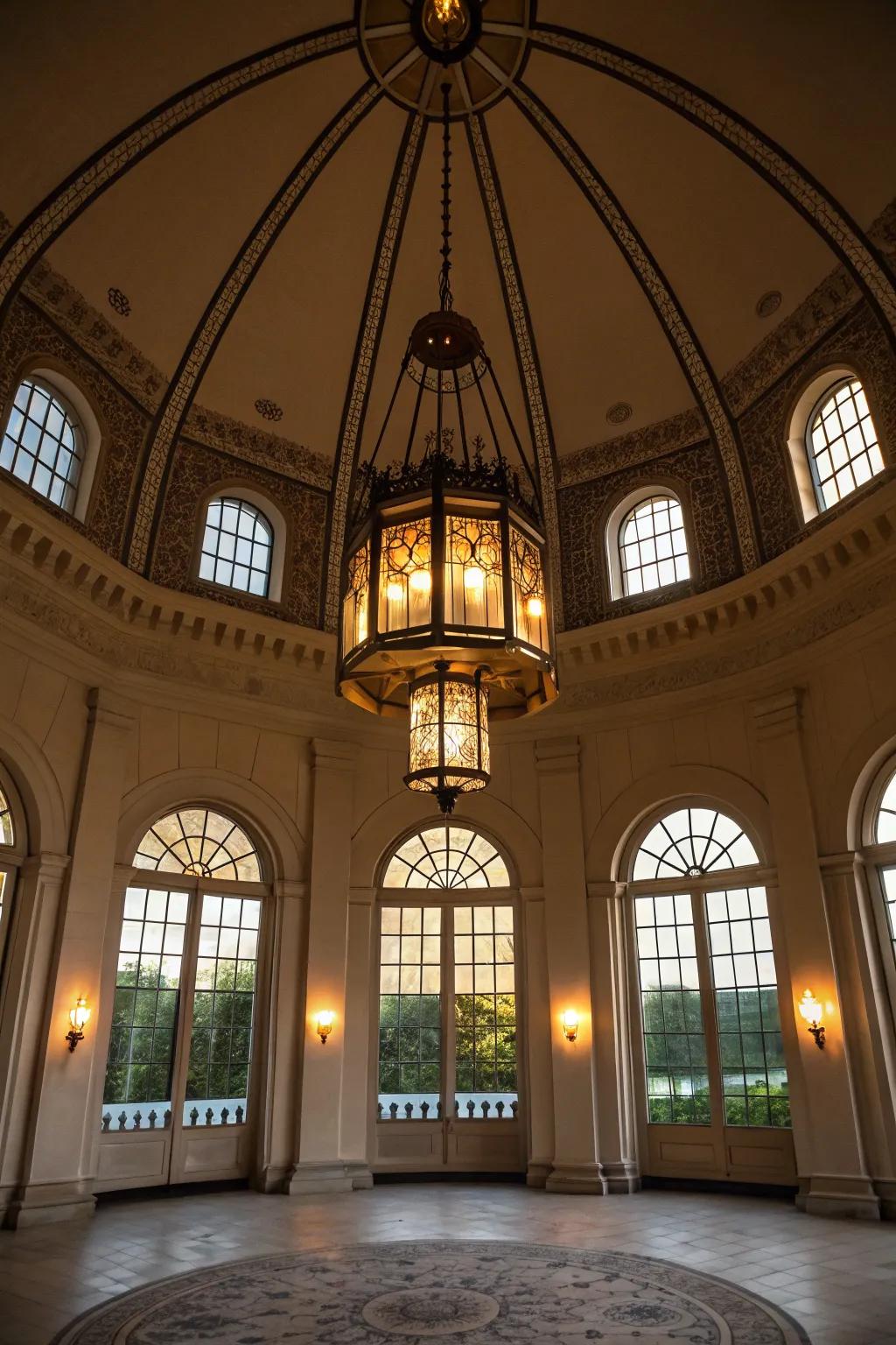 Cupola adorned with elegant lanterns for a classic look.