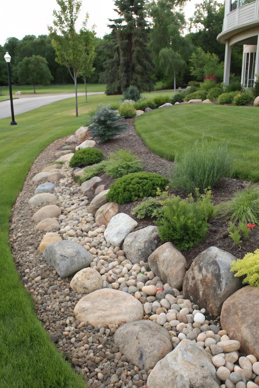 Rocks and stones add natural elegance to your berm.