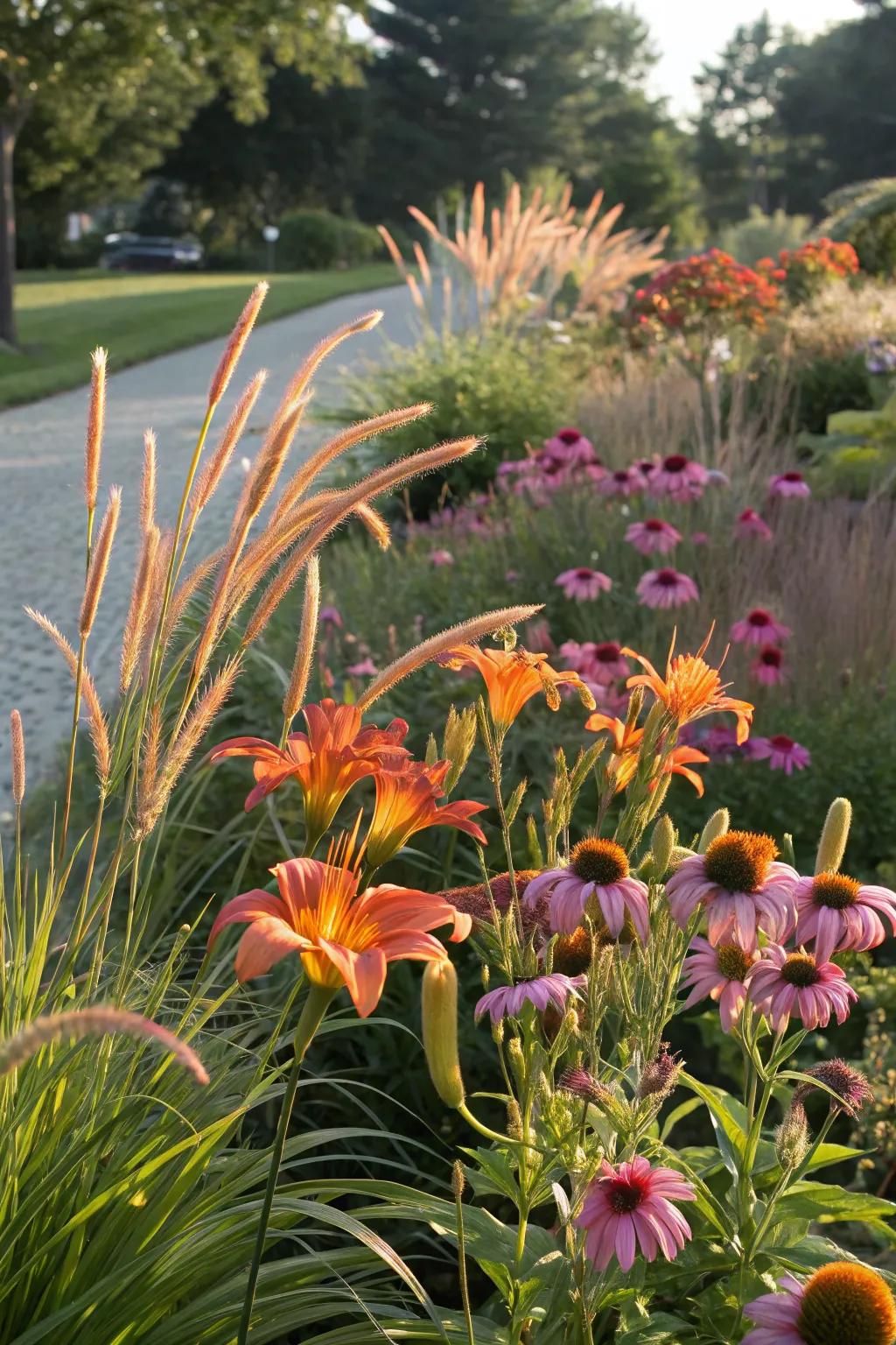 Daylilies paired with companions for a textured garden look.