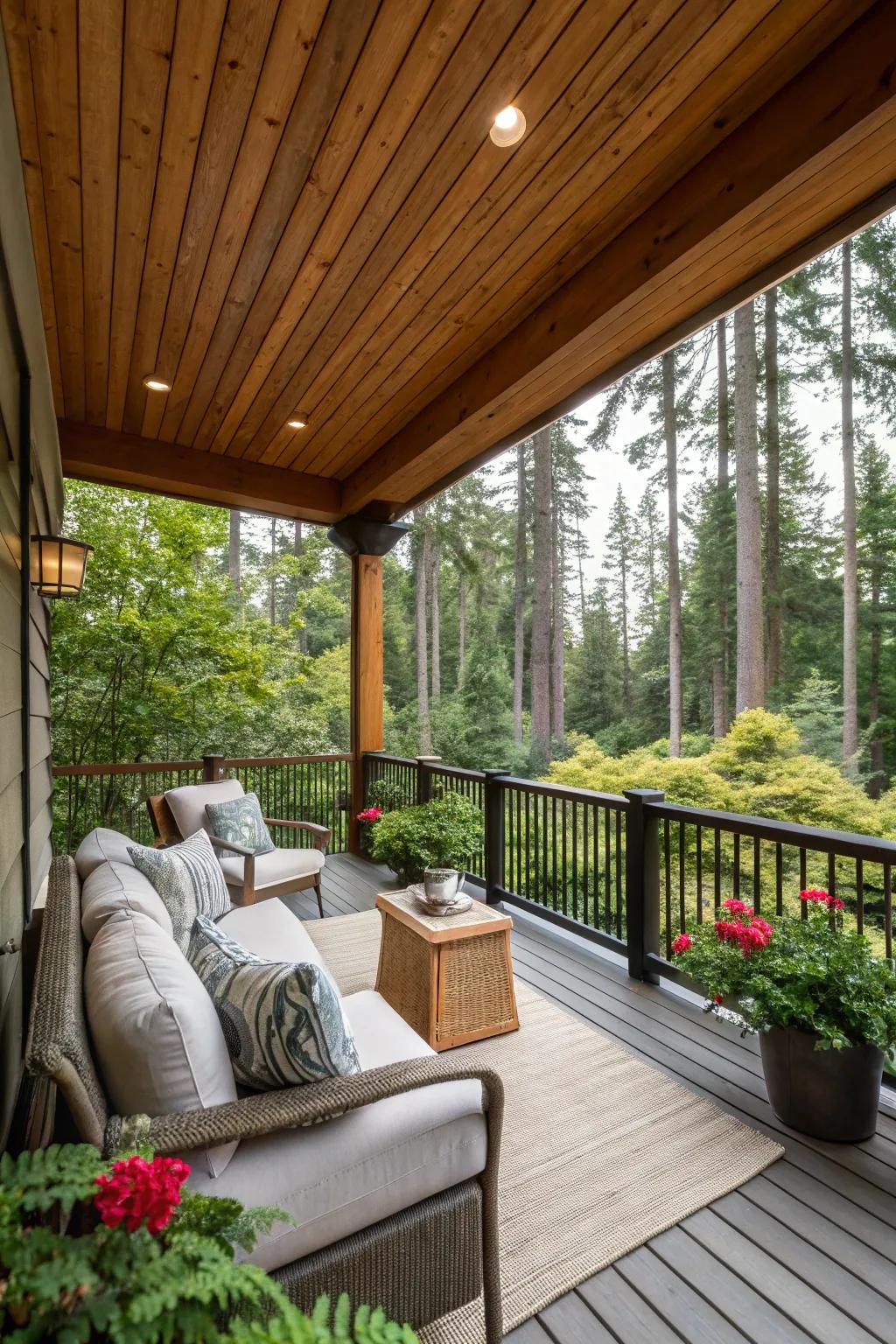 Wooden ceilings bring warmth and rustic charm to any deck.