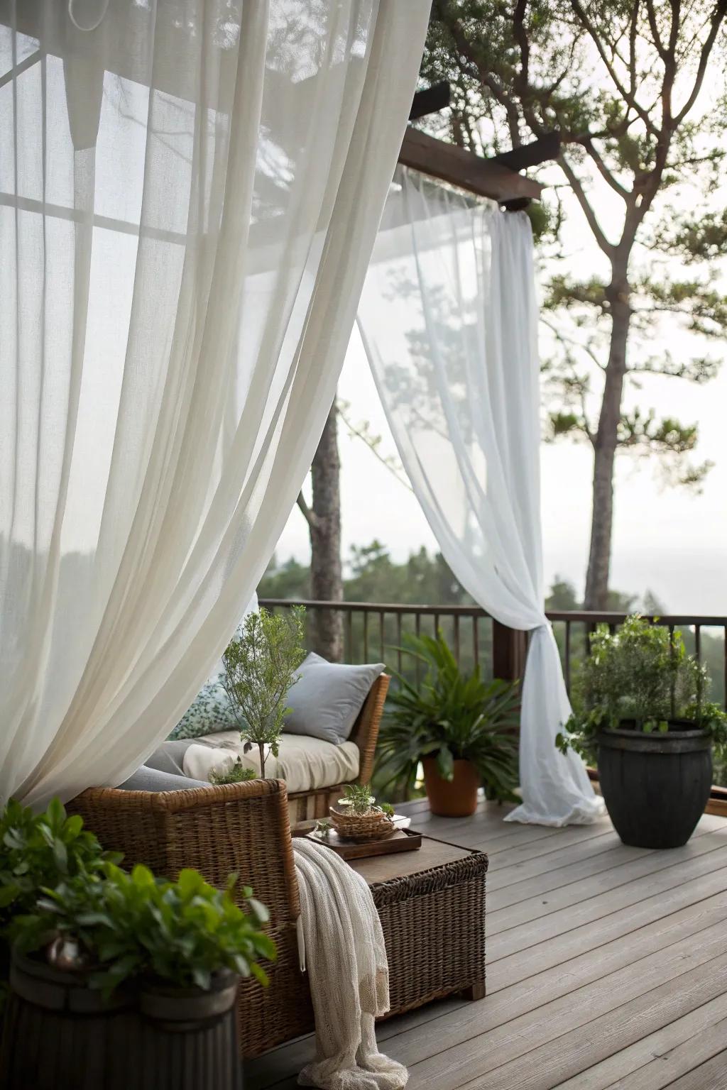 Create a breezy atmosphere with sheer deck curtains.