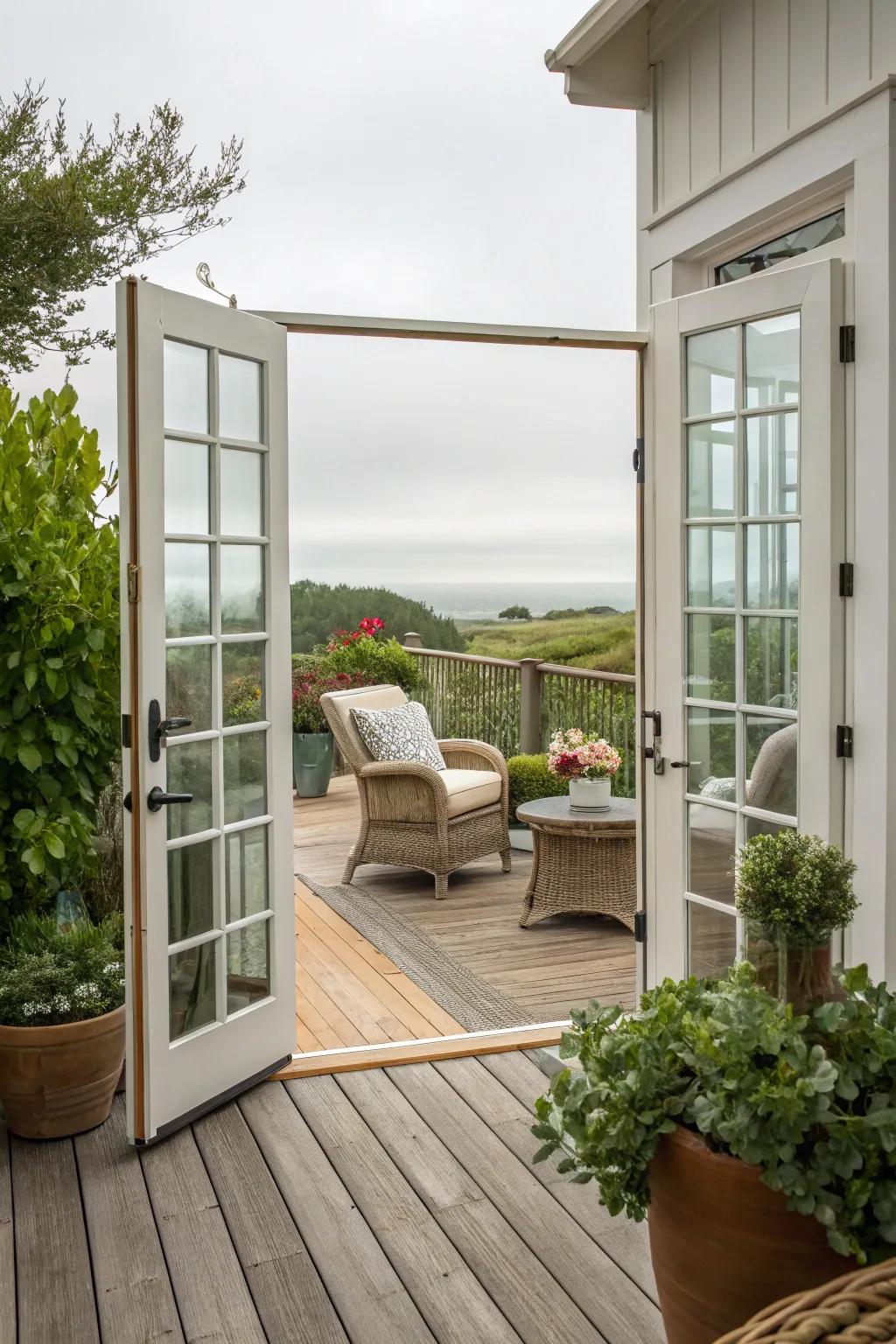 Timeless French doors enhancing the elegance of a home deck.