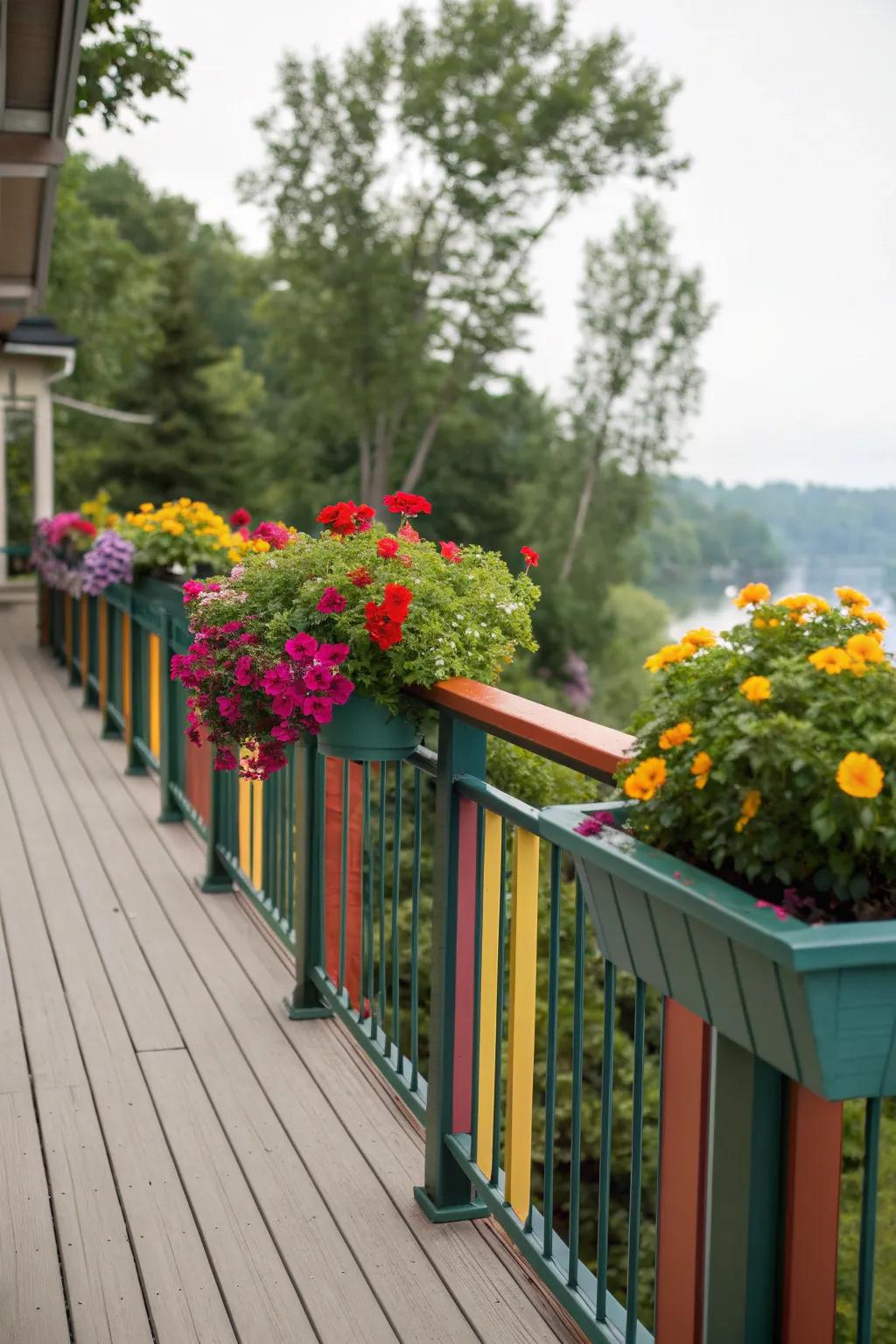 Railing planters add a pop of color to any deck.