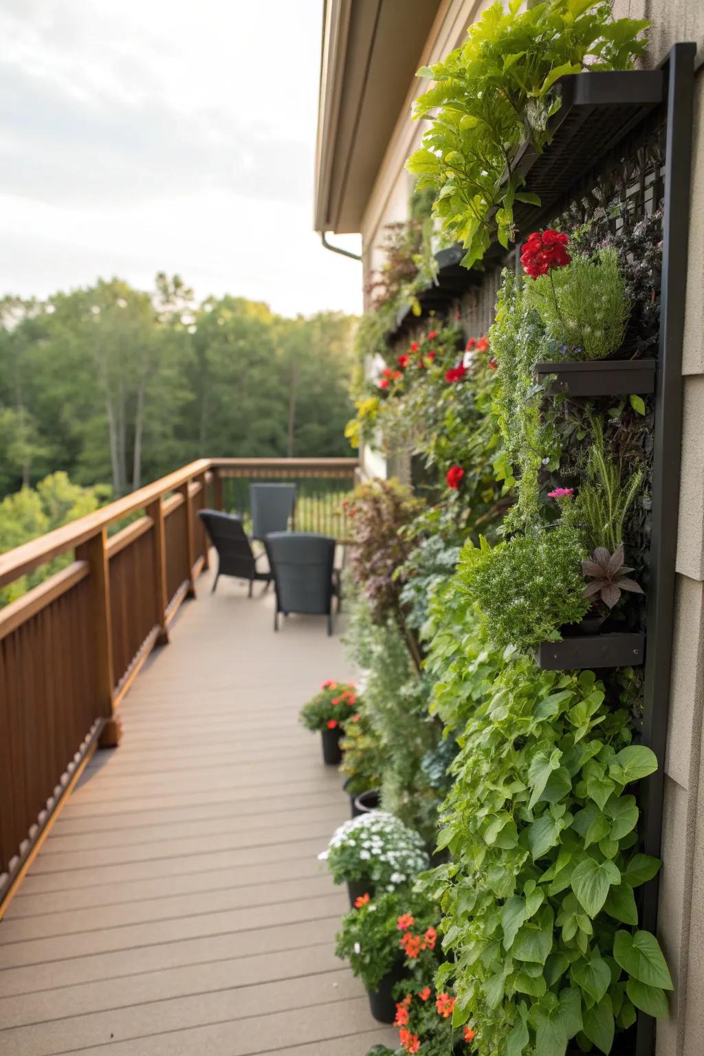 Vertical planters add greenery without taking up floor space.