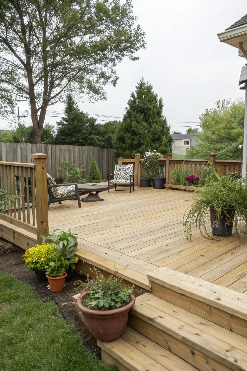Pressure-treated wood offers a rustic charm.