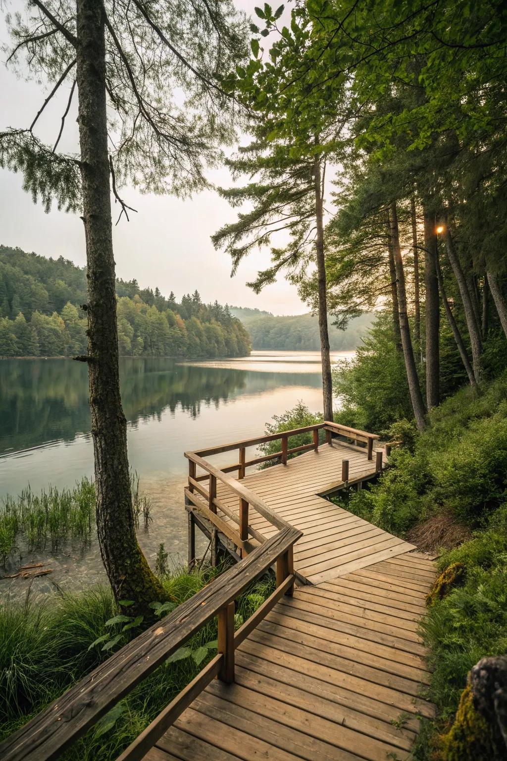 A deck beautifully integrated with its natural environment.