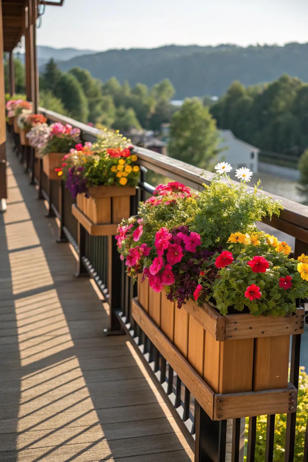 Classic wooden boxes bring warmth and natural beauty to your deck railings.