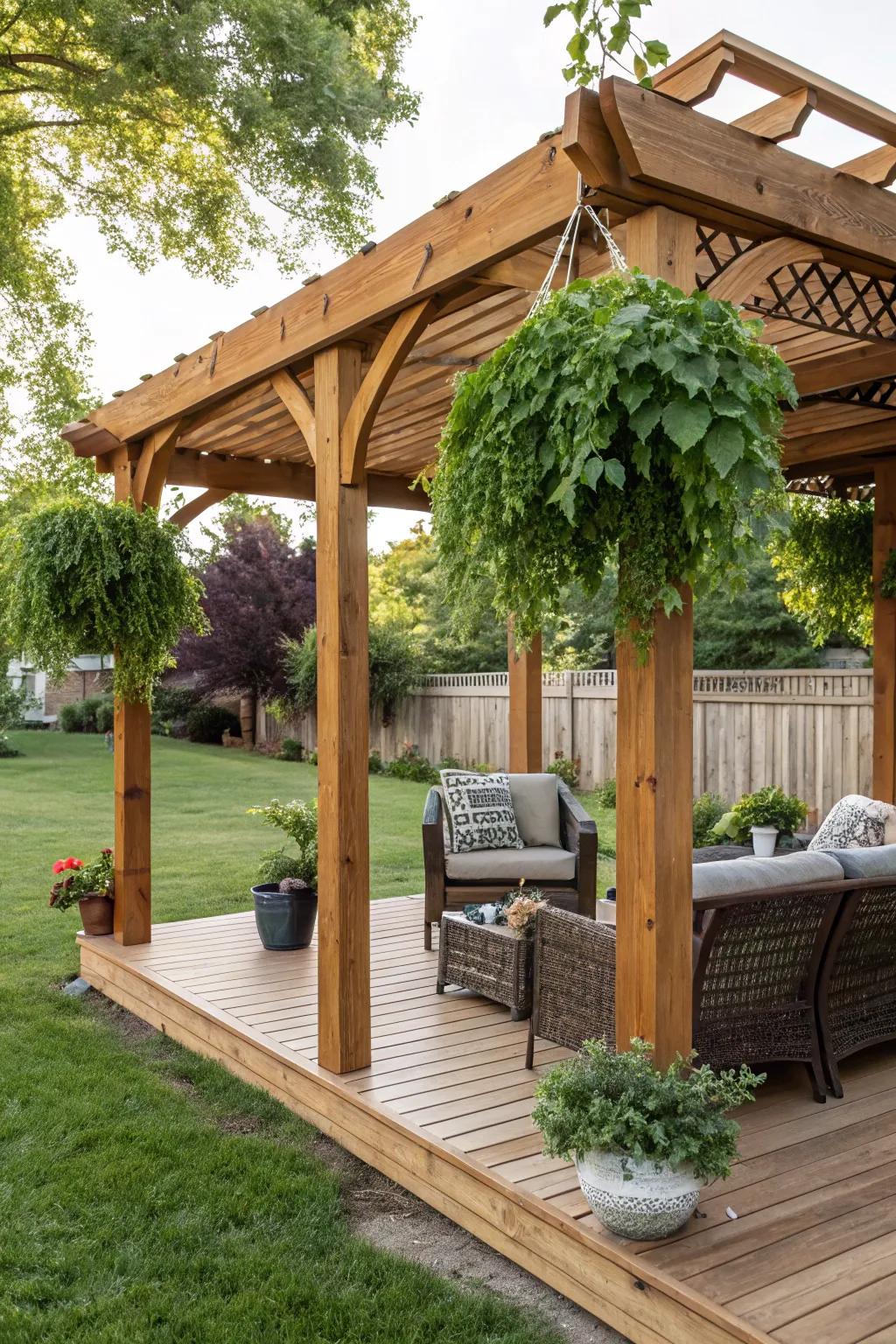 A charming pergola adds elegance and charm to any deck.