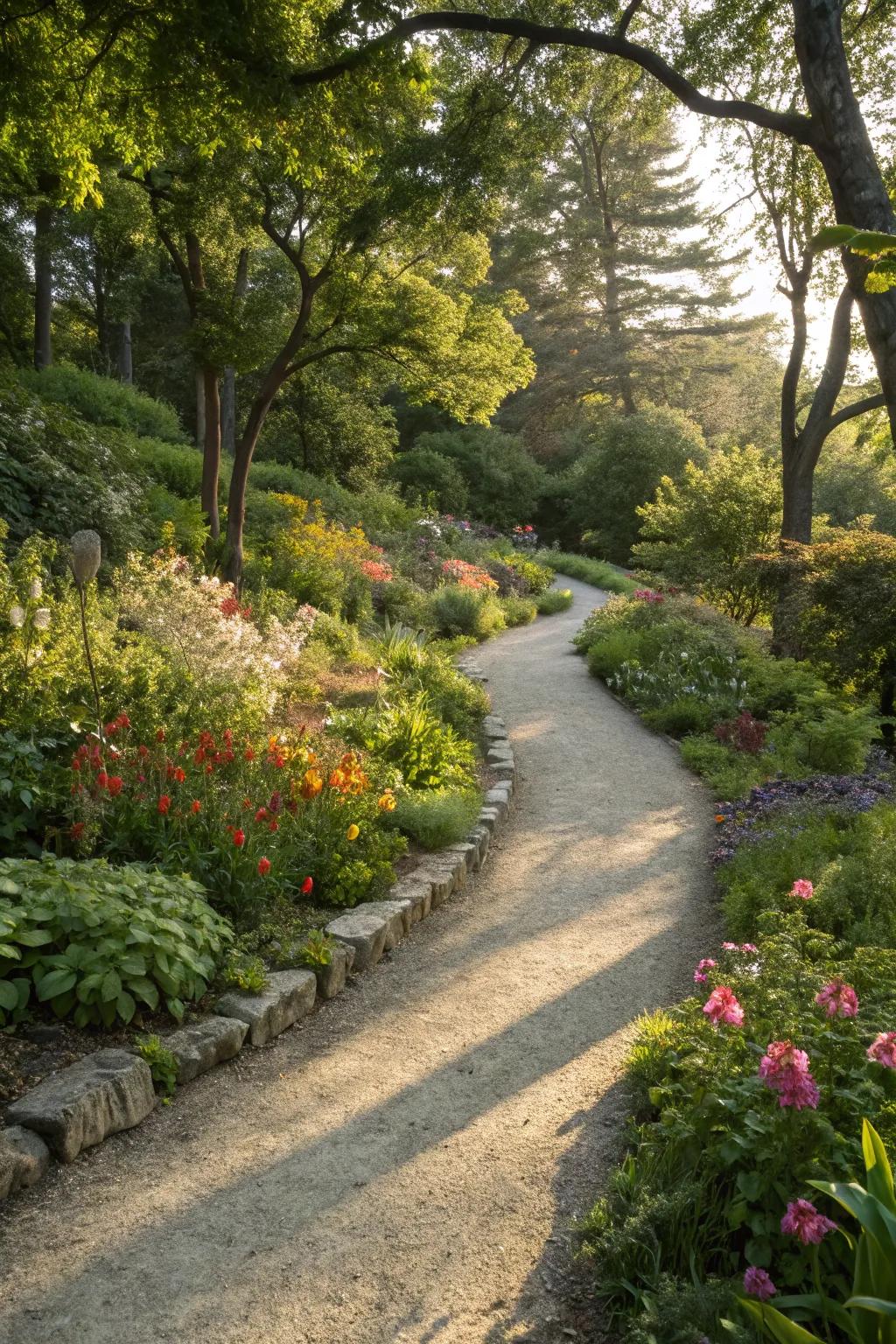 Winding pathways of decomposed granite invite you to wander.