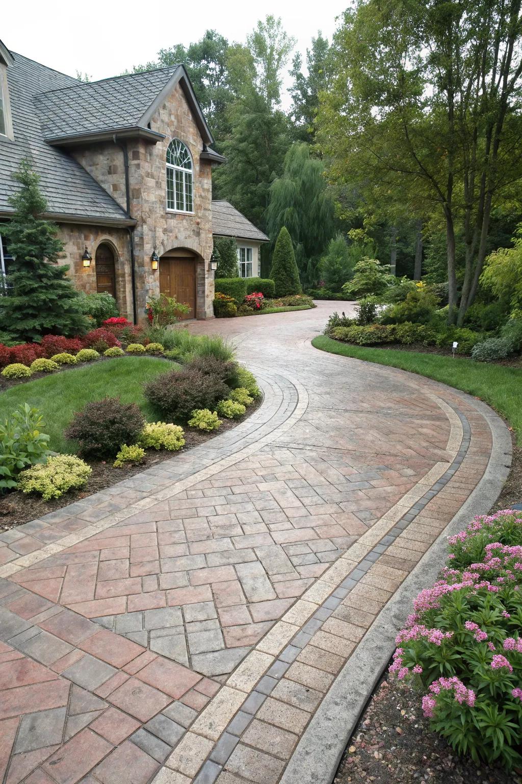 Stamped concrete patterns offer a high-end look for your driveway.