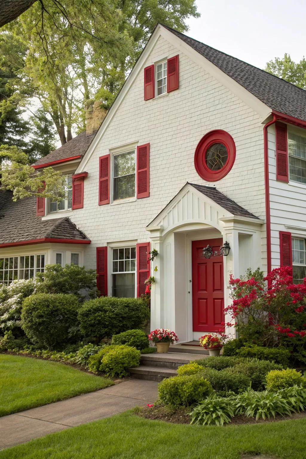 A circular gable vent ties together the vibrant color scheme of this home.