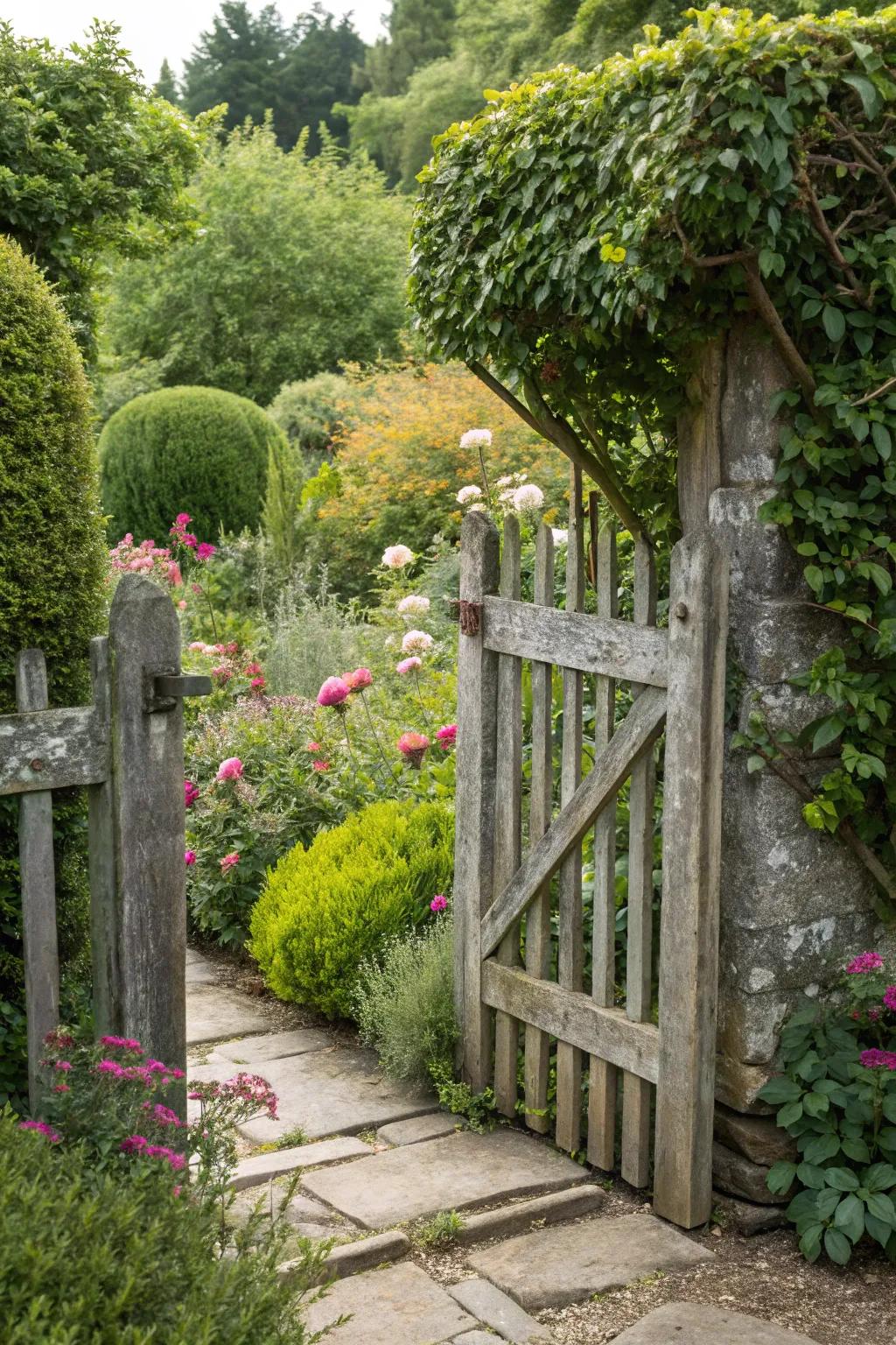 Classic wooden gate offering a rustic charm.
