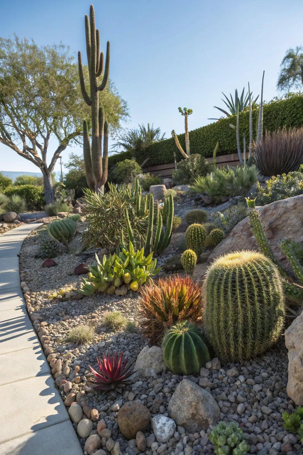 A garden bursting with drought-tolerant plants.