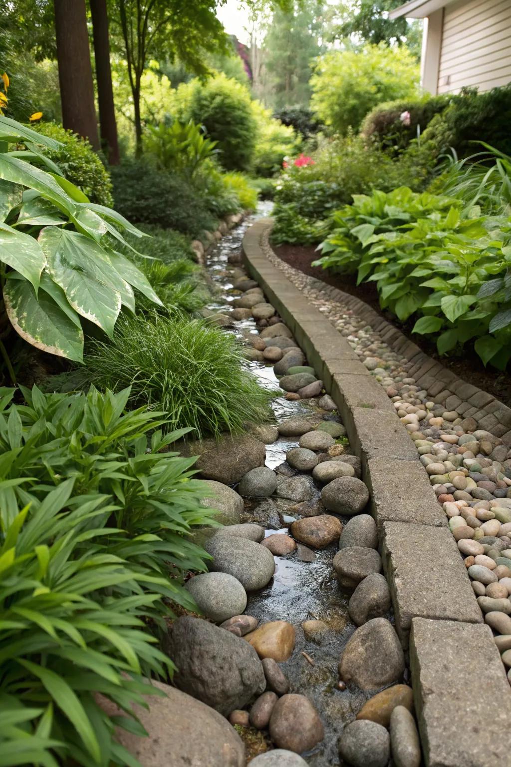 Create a natural look with rocky borders around your ditch.