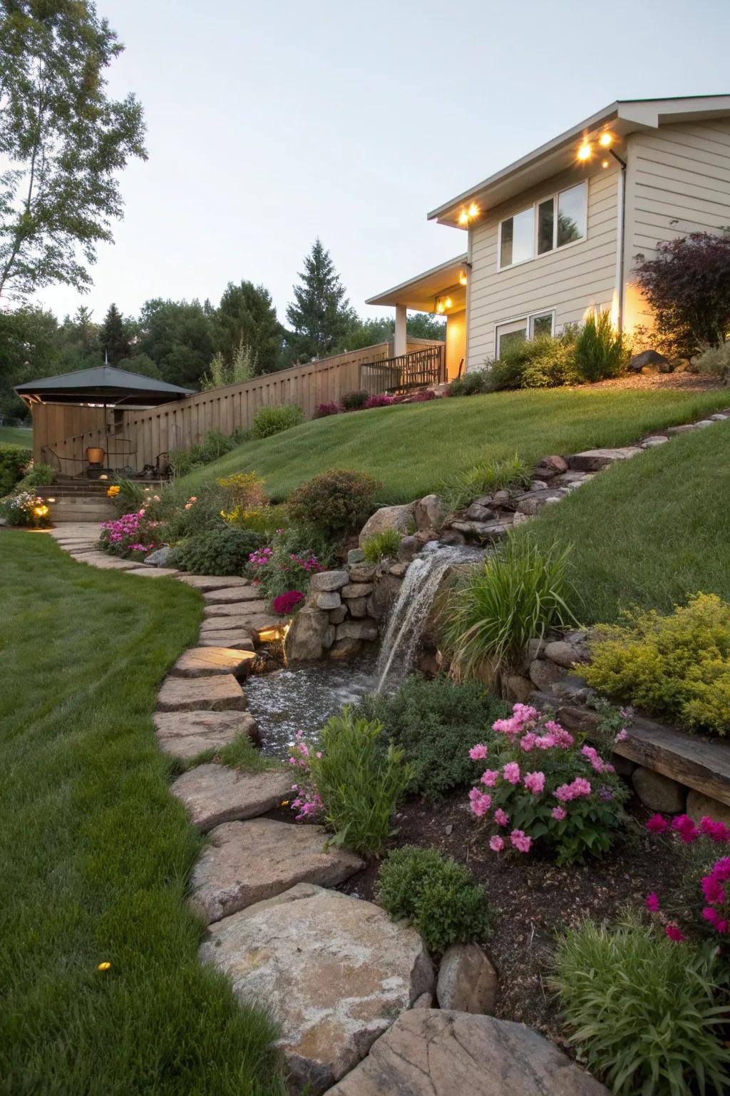 A gentle slope naturally directs water away from the home.