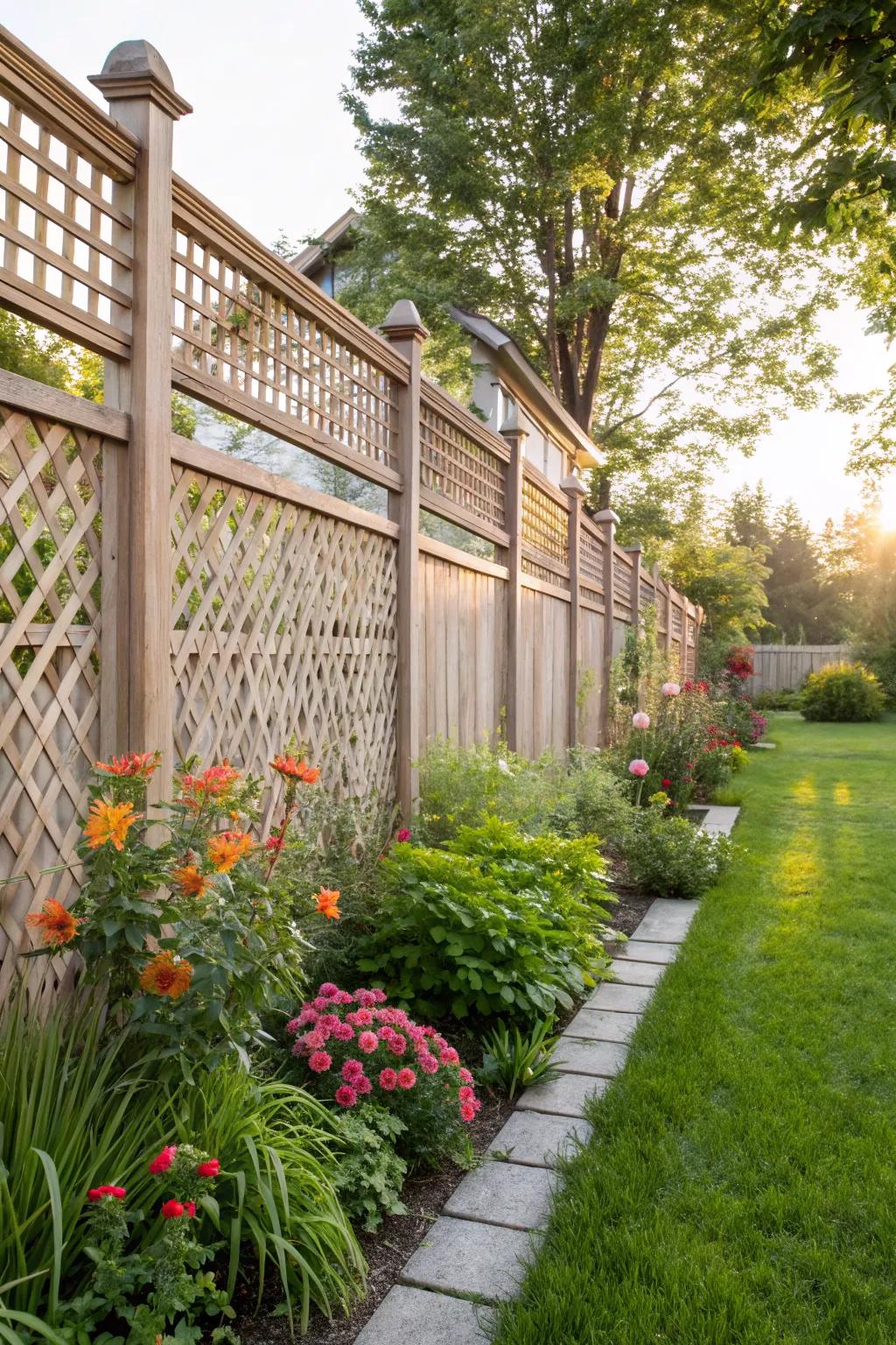 Classic wooden lattice panels offer a timeless garden aesthetic.