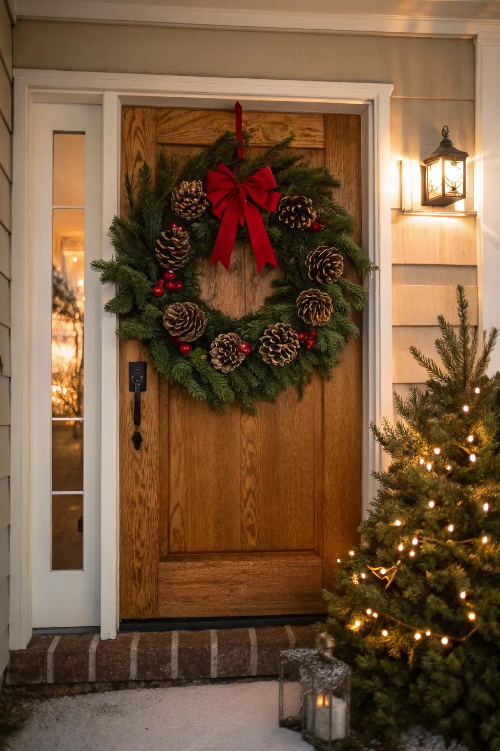 A classic evergreen wreath for a timeless Christmas look.